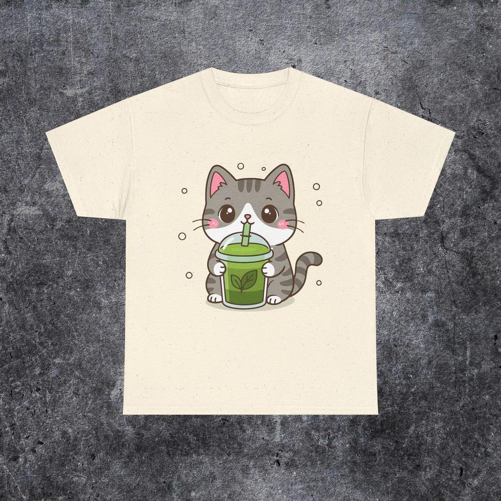 Kawaii Matcha Green Tea Cat T-Shirt, Cute Japanese Anime Style, Latte Lover Gift Idea, Aesthetic Cat matcha Tee for Her, Whimsical Vibes