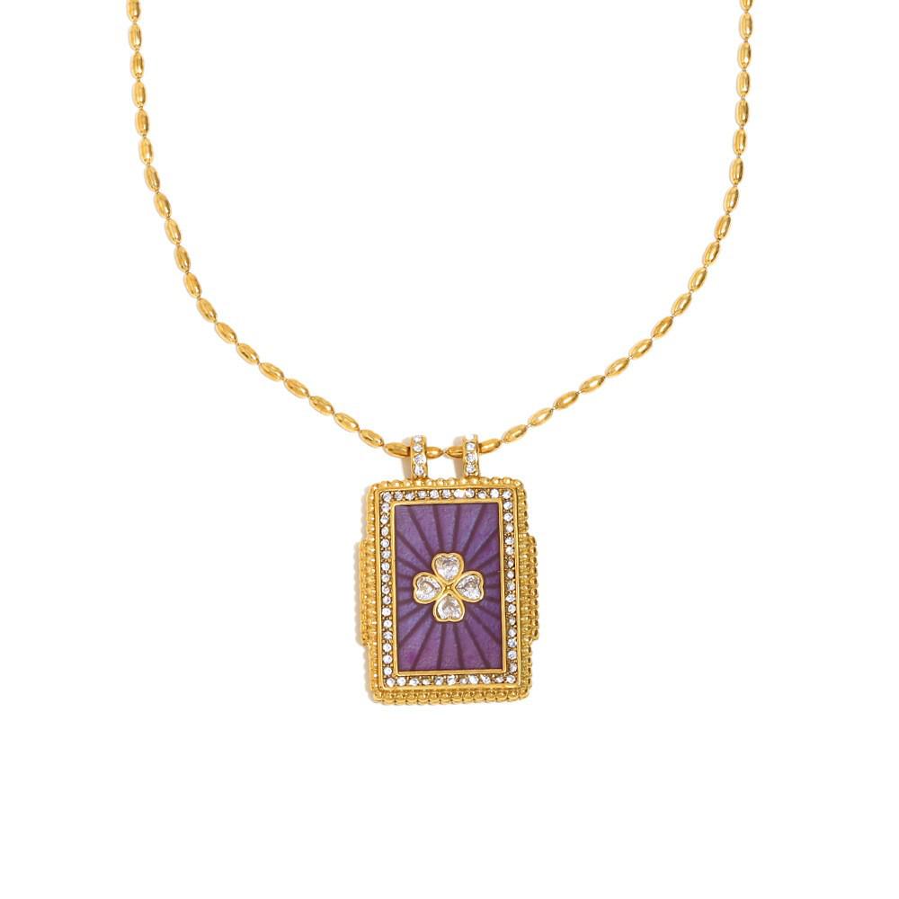 18K Gold-Plated Enamel Tarot Card Flower Pendant Necklace