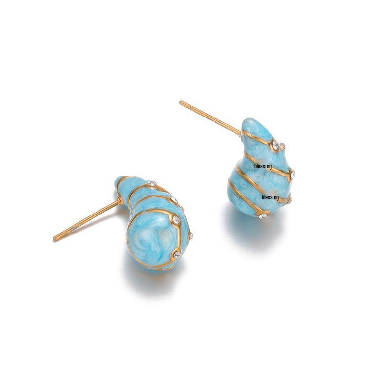 

French Retro Teardrop Earrings: Elegant Women s Enamel & Diamond Minimalist Jewelry