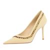 New Metal Chain Pointed Toe Shallow Mouth Elegant Women Black Pumps Design High Heels Party Stilettos Silks Single Shoes