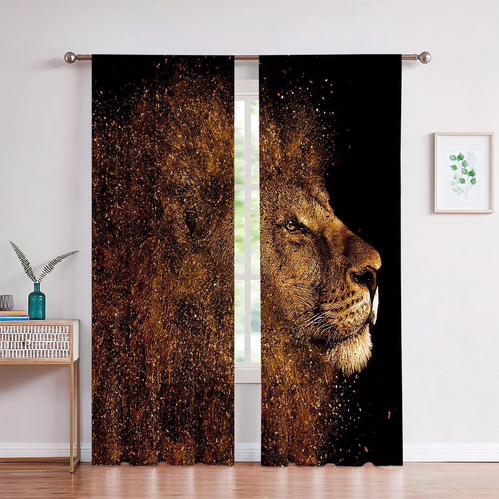 3D Animal Lion King Curtains, Children's Favorite Tiger Curtains, Bedroom Decor, 2 Panels, Home Decor