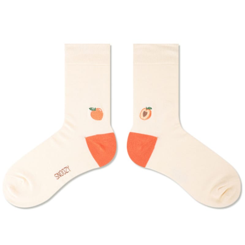 SNOOZY Peach Embroidered Socks (Ivory Orange)