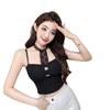 #Human Cotton Top, Short Slim-fit Sling Vest, Neck-hanging Love Buckle, Decorative Niche Splicing Lace