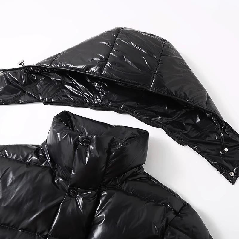 Mid Length Warm White Goose Down Jacket Men's Winter Hooded Bright Long Puffer Coats Outwear High-End Thick Top Down Parkas