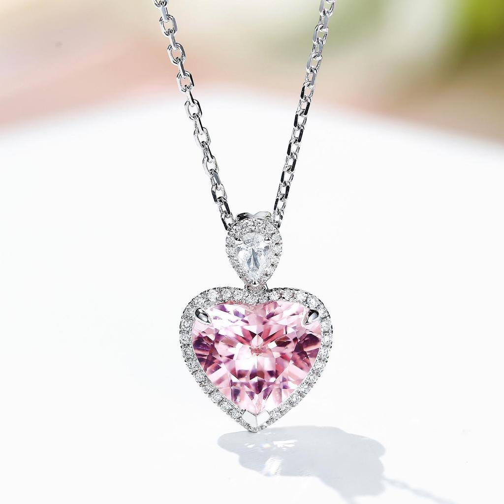 Korean Style Pink Morganite and Tourmaline Pendant Necklace