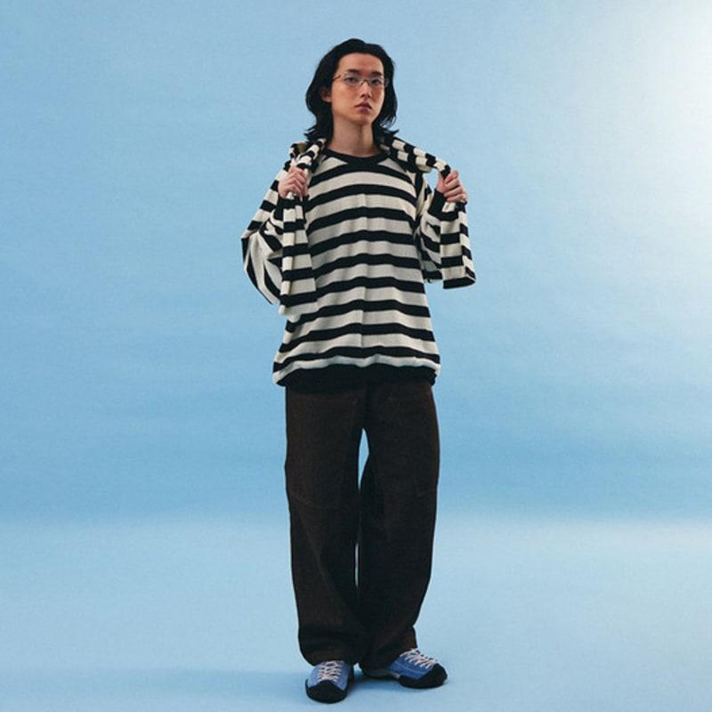 Karactor Balaclava tricotată în dungi / Negru ivory