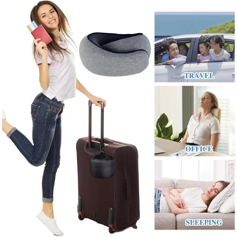 Portable Travel Pillow Memory Foam U-shaped Pillow Adjustable Noon Break Sleep Pillows Stowable Travel Pillows for Airplanes