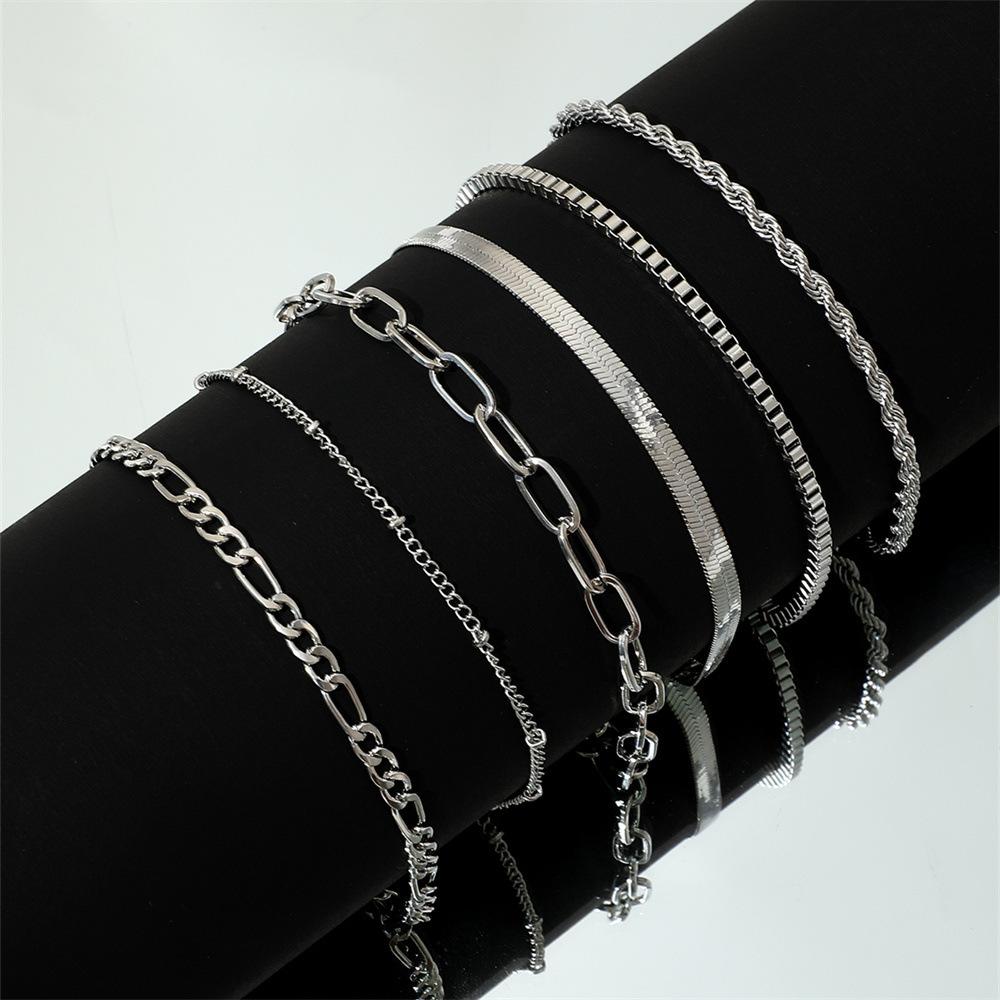 Bohemian Minimalist Jewelry Metal Figaro Chain Women's Set Multi-layer Chain Simple Bracelet