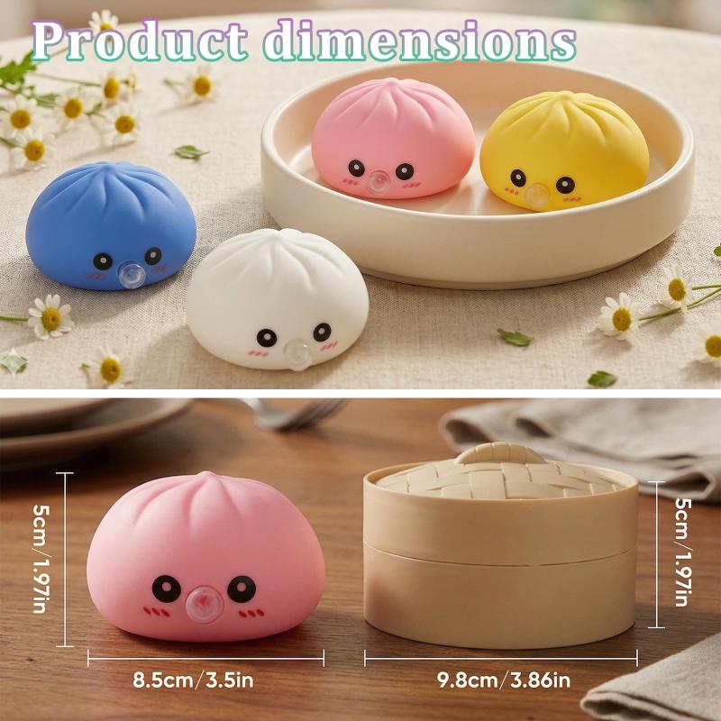 Cute Bubble-Blowing Squeeze Bun With Steamer Basket Toy Squishy Dumpling Stress Relief Fidget Toy Gift