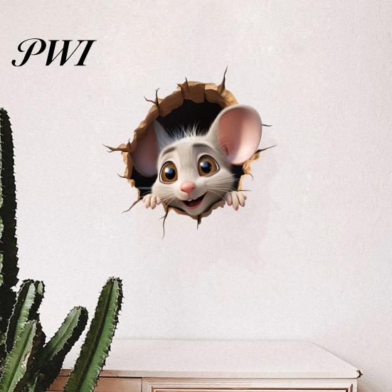 Cute Wall Decoration 2Pcs 3D Cartoon Mouse Cat Stickers Self-adhesive Nursery Decal Removable Waterproof High-Quality PVC Material Wear-resistant Easy
