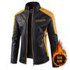 Fleece leather jacket for men, cold-proof and warm in autumn and winter, fleece leather jacket, heavy stand-up collar PU leather locomotive clothing