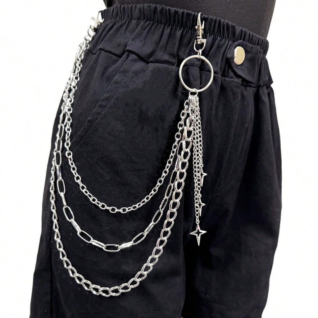 European and American Jewelry Hollow Cross Awl Pendant Trouser Chain New Star Waist Chain Multi-Layer Decoration