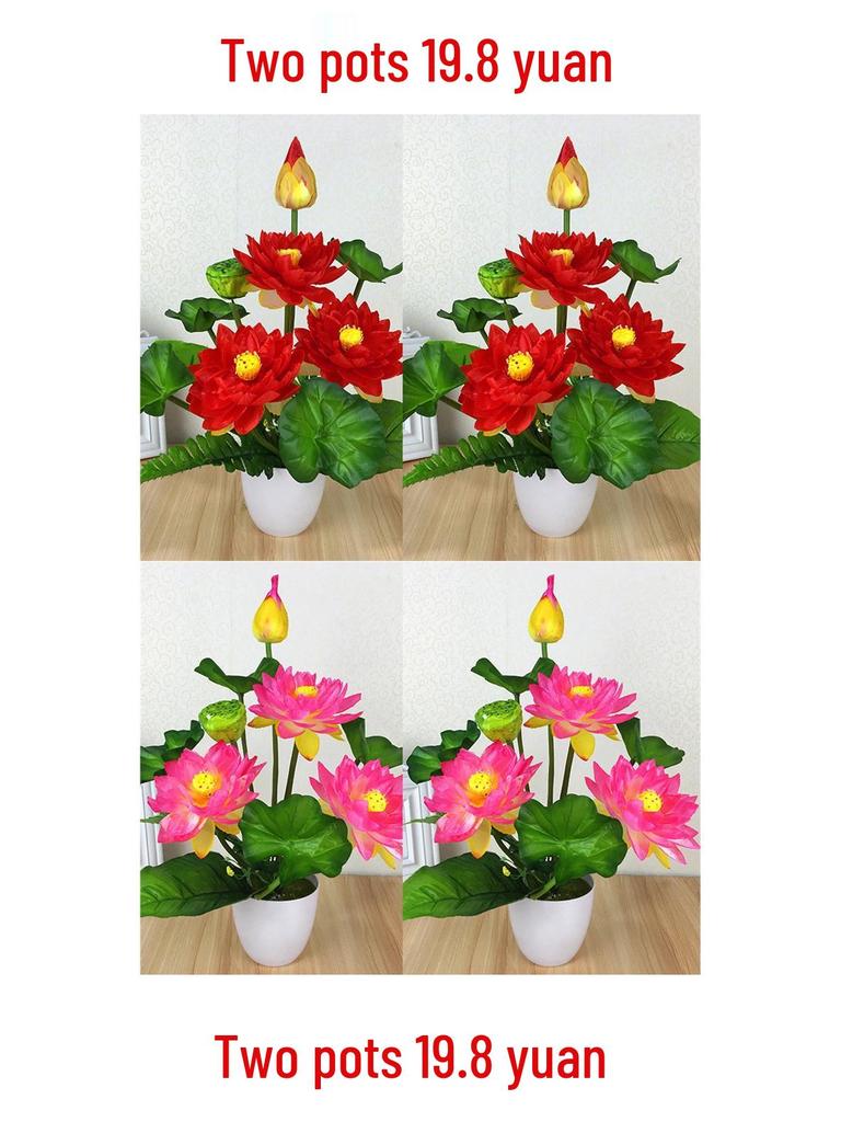 Artificial Lotus Flower Set for Buddhist Offerings - Silk Fake Flowers In Small Pots for Home Decoration