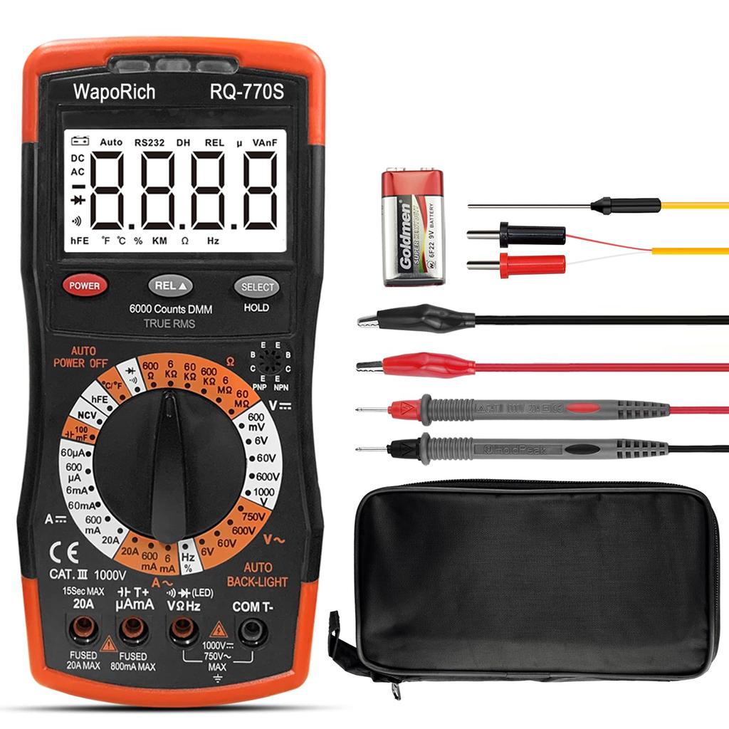 Digital 6000 Manual and Capacitance with Alligator Clips Instruction Manual Multimeter, RQ-770S TMS, Count, Range, AC/DC Current, Voltage, Diode,