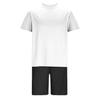 2Pcs/Set Men Sports Suit O-Neck Short Sleeve T-shirt Elastic Waist Wide Leg Shorts Set Solid Color Waffle Fabric Sportswear