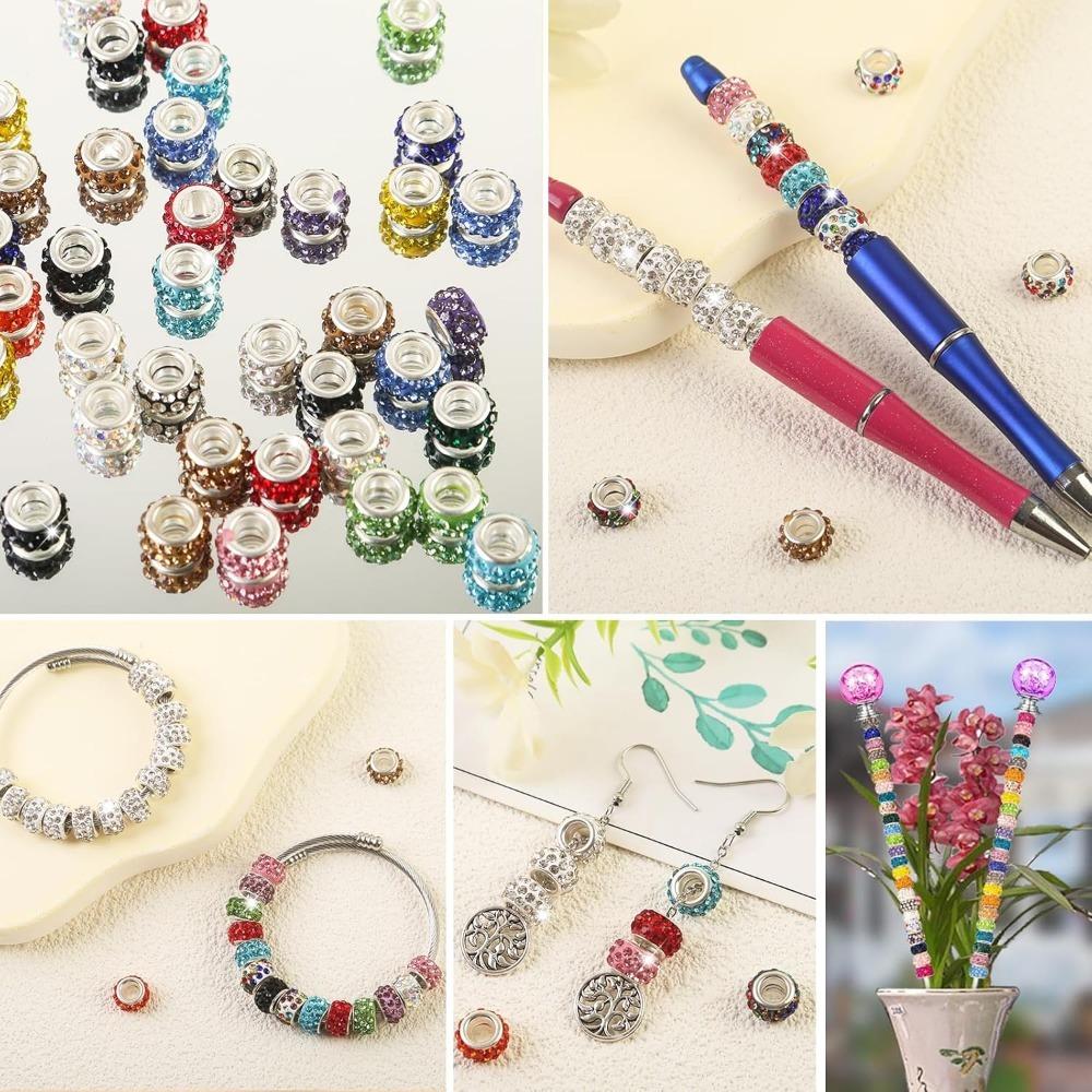 20/50/100 Pieces Large Hole Beads Mixed Color Rhinestone European Beads Large Hole Fairy Wand Garden  Craft Spacer Beads DIY Charms Making Supplies