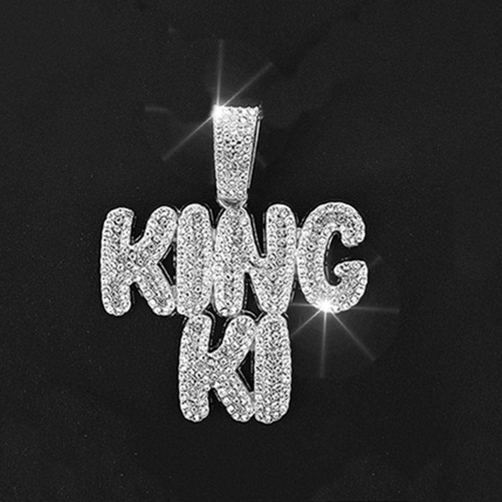 Hot Selling Double Row Full Diamond KINGKI Letter Pendant, Hip-hop Cuban Necklace Jewelry, Personalized Accessories