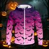 Men's Casual Raglan Hooded Long Sleeve Sun Jacket with Halloween Print
