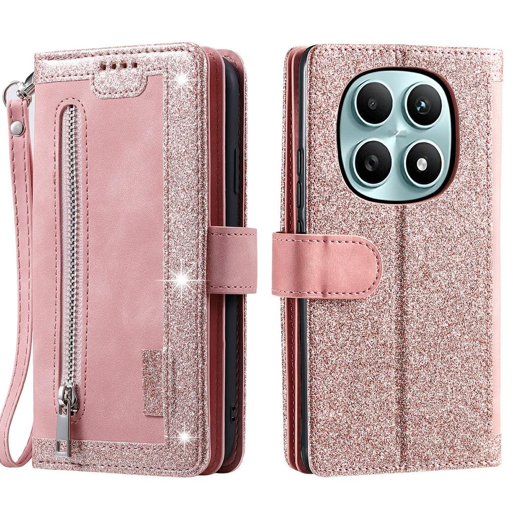 Dla Xiaomi Poco M8 5G/Redmi Note 15 5G (Światowy) Etui 9 przegródek Portfel na zamek błyskawiczny Pokrowiec na telefon ze skóry PU z paskiem na nadgarstek