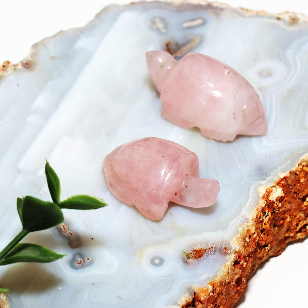 9Dzine Rose Quartz Tortoise for Good Luck Natural Stones Crystal Turtles (Pink, Small)