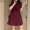 ZANZEA Damen Casual Turn Down Kragen Sommer Kurzarm Shirt Kleid