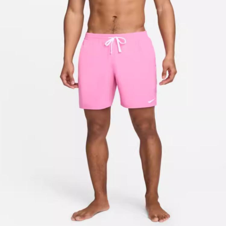Nike Swim Logo Comfortable Mid Waist Drawstring Casual Beach Shorts Men Shorts Pink White FZ6259-675