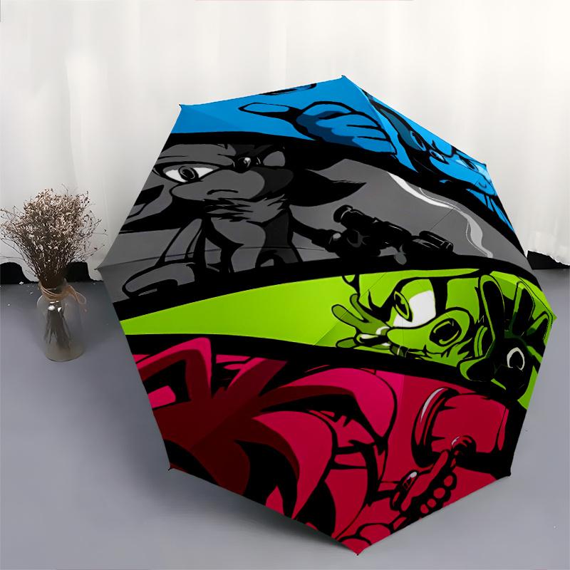 Team Sonic México Cartoon Umbrella, Portable 3 Fold Compact Umbrella, Suitable for Camping, Hiking and Travel,s.C086