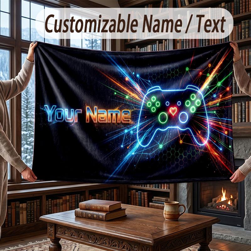 Neon Colorful Theme Throw Blanket Custom Name Text Personalized Blanket Soft Cozy Blanket for Home Sofa Bed