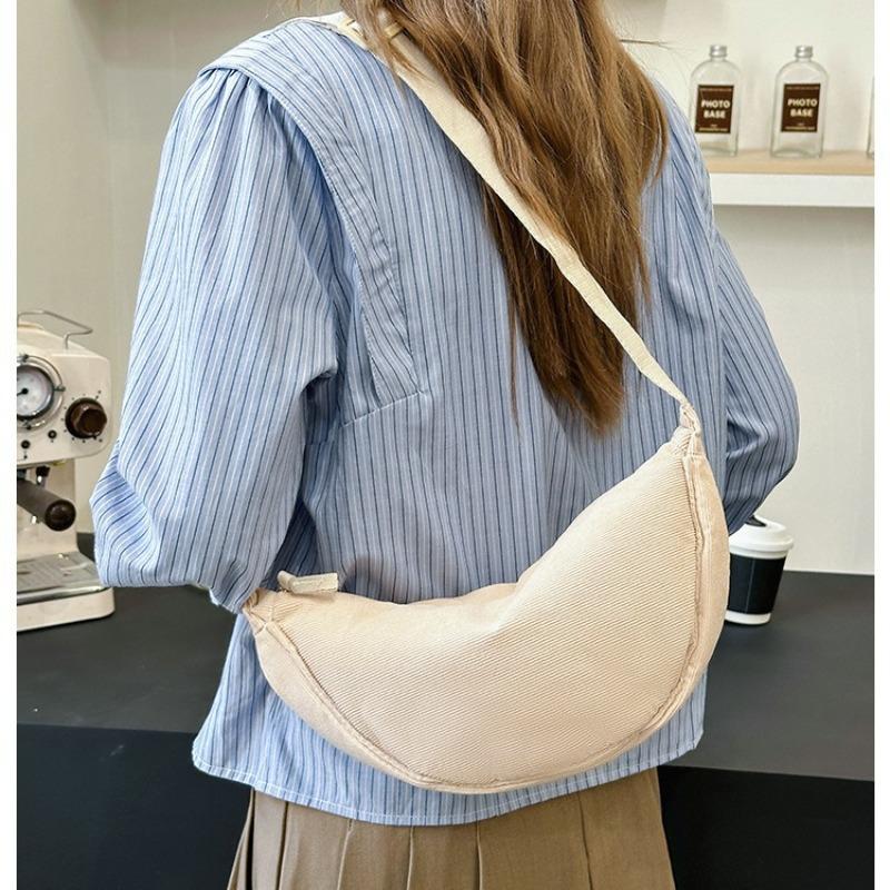 Japanese Single Dumpling Bag Corduroy Autumn and Winter New Women's Shoulder Bag Men's Satchel Underarm Bag Lightweight