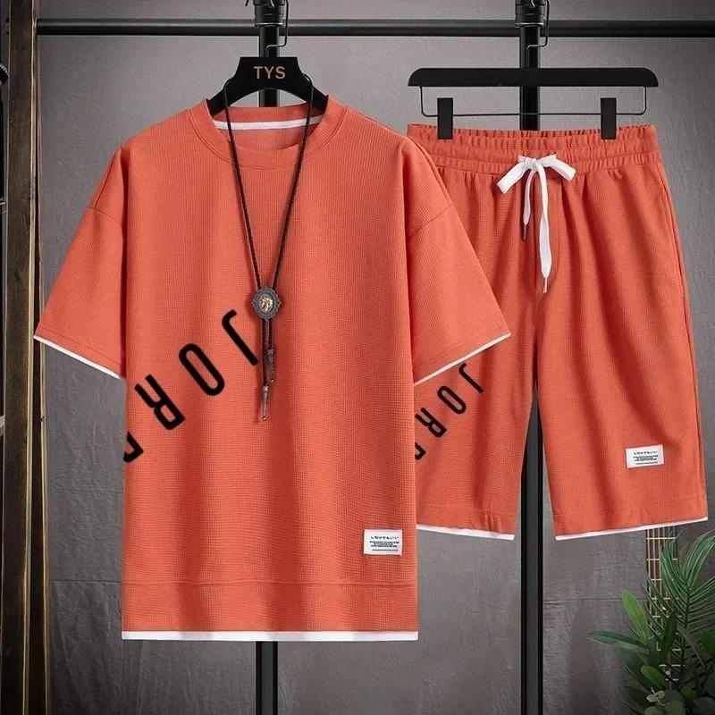Summer T-blood men's short-sleeved shirt and shorts set fashionable casual sportswear personalized street quick-drying men's c
