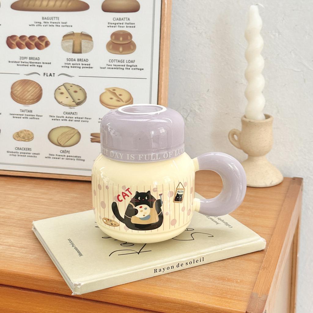 Milk fufu mug with lid cute ceramic cup girls couple water cup home coffee breakfast cup children