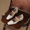 Krazing Pot Microfiber Square Toe Thick Med Heels Spring Summer Shoes Big Size 43 Flowers Decoration Women Office Lady Pumps
