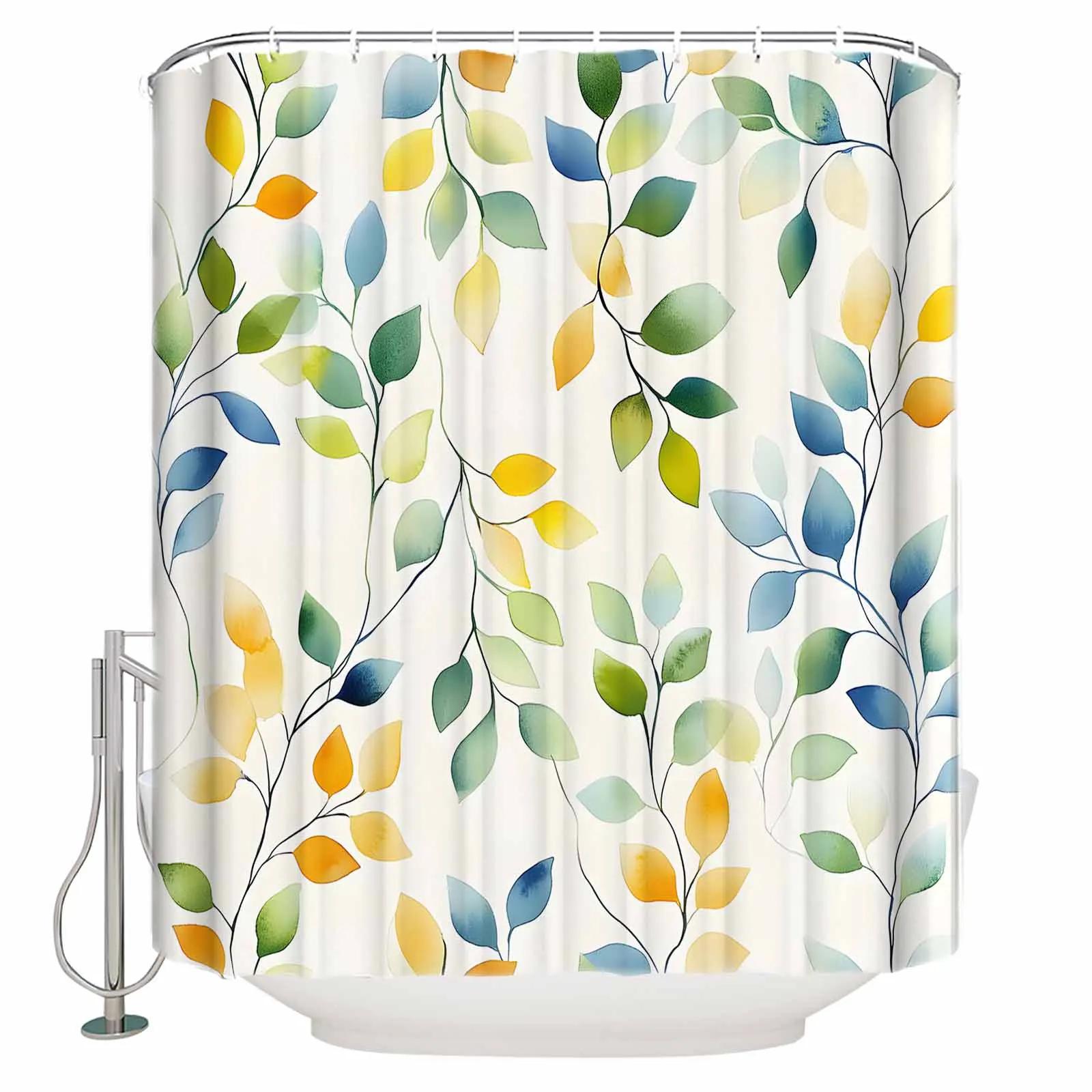 

Eucalyptus Leaf Branch Shower Curtains Waterproof Bath Curtains Home Decor Modern Luxury Bathroom Curtain W90xH180cm