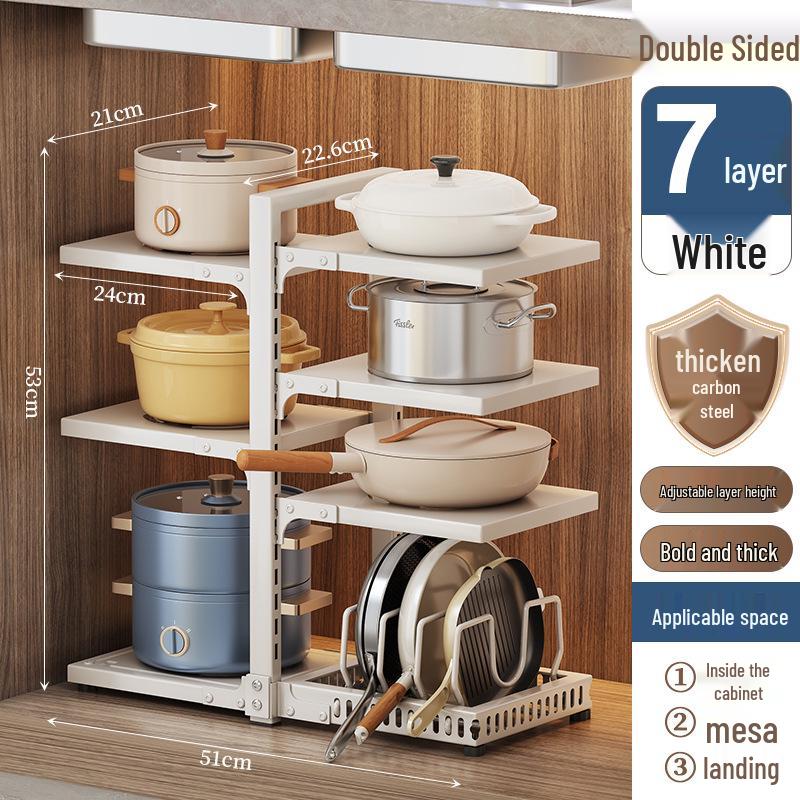 Multi-Layer Kitchen Pot Rack: Floor-Standing, Under-Sink Cookware & Storage Solution