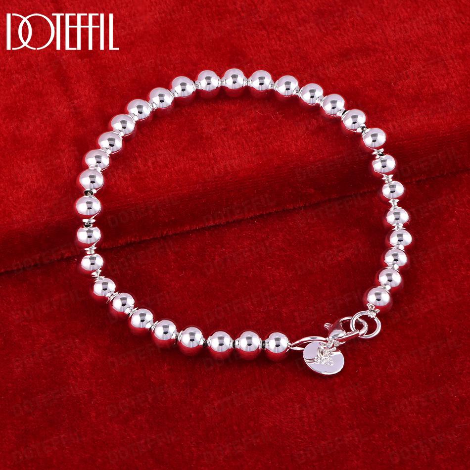 925 Sterling Silver 6mm Bead Fashion Bracelet Wedding Jewelry