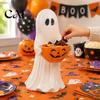 Kid Friendly Halloween Ornaments Resin Ghost Statue with Pumpkin Candy Bowl, Cute Figurine, Trick Seasonal Home Shelf Accessories or Treat Holder for