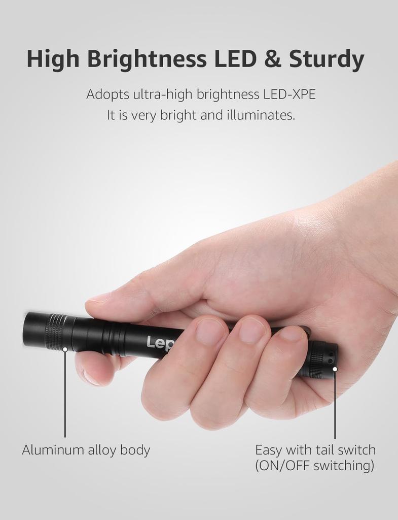 Lepro LED Compact Set of 2 120 3 Dimming Battery Aluminum Alloy with Portable for Disaster Handheld Includes AAA Batteries Flashlight, Penlight, [High