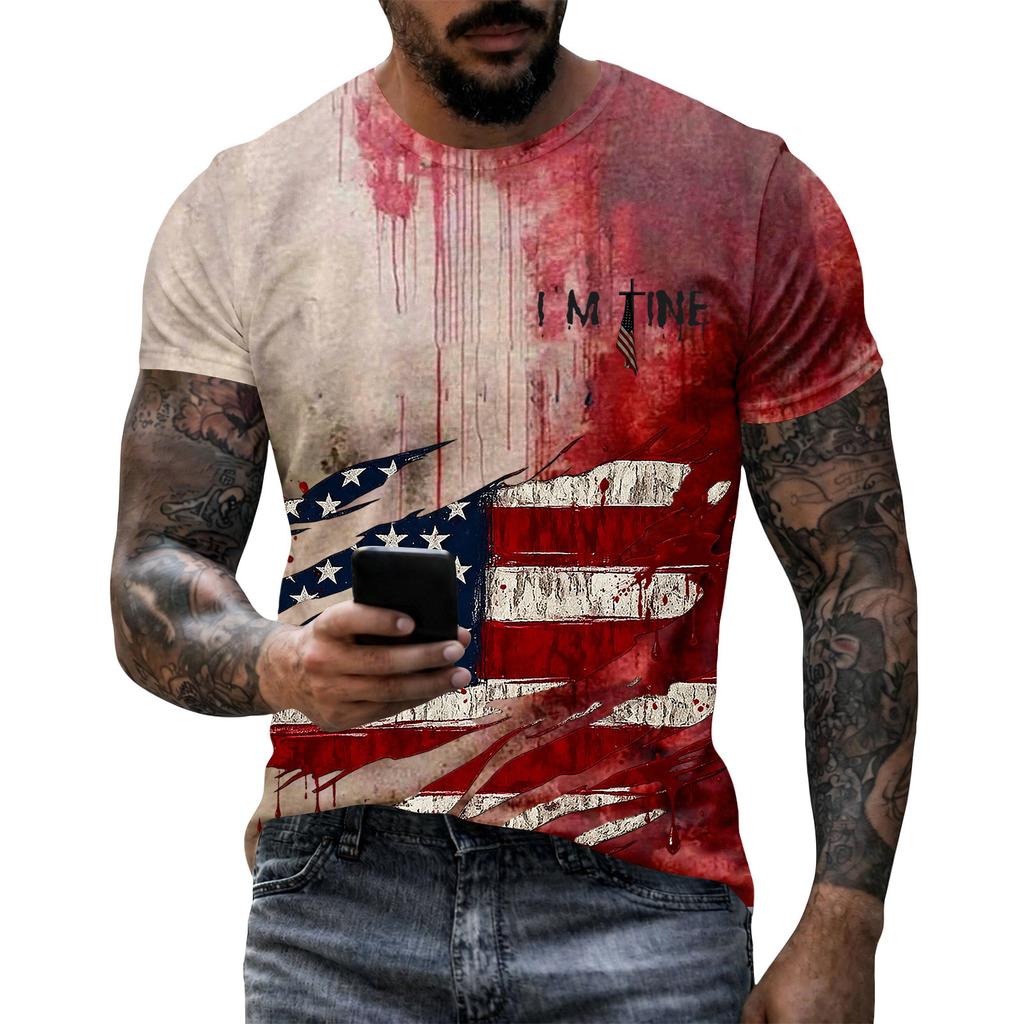 Men's Summer Halloween Flag Print Short Sleeve T-Shirt, Casual Graphic Tee for Parties and Daily Wear, Fun Seasonal Top