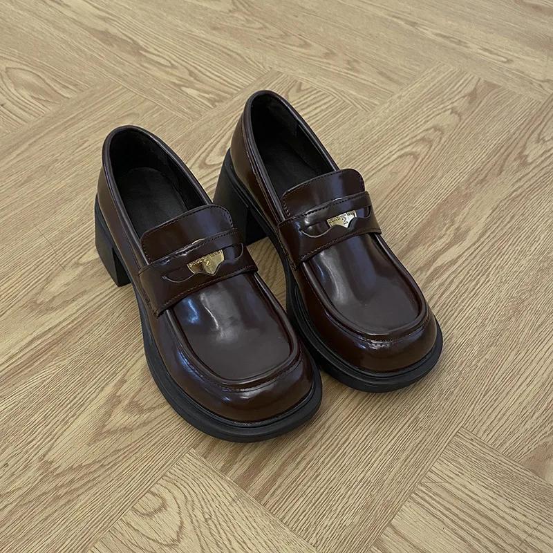 

Fashion 2025 Spring Autumn Women s Loafers Retro Fashion Brown Height Increasing Anti Slip Pumps British Banquet Matching High Heels 39 коричневый