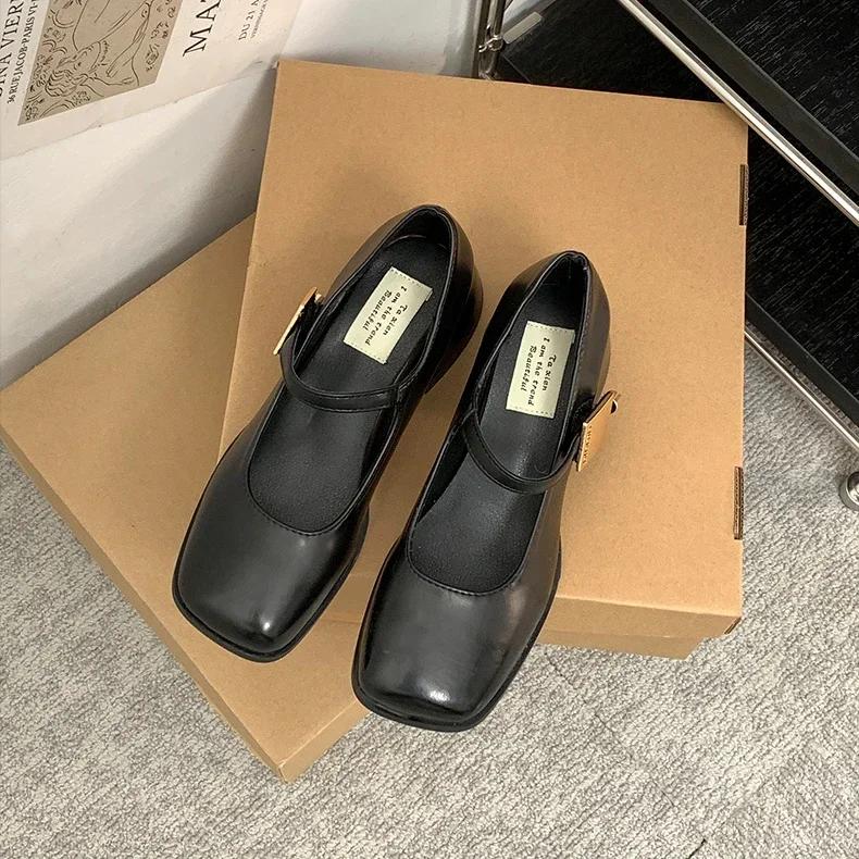 Spring Women Mary Jane Shoes Fashion Shallow Buckle Ladies Elegant Square Heel Single Shoes Street Style Pumps Shoes