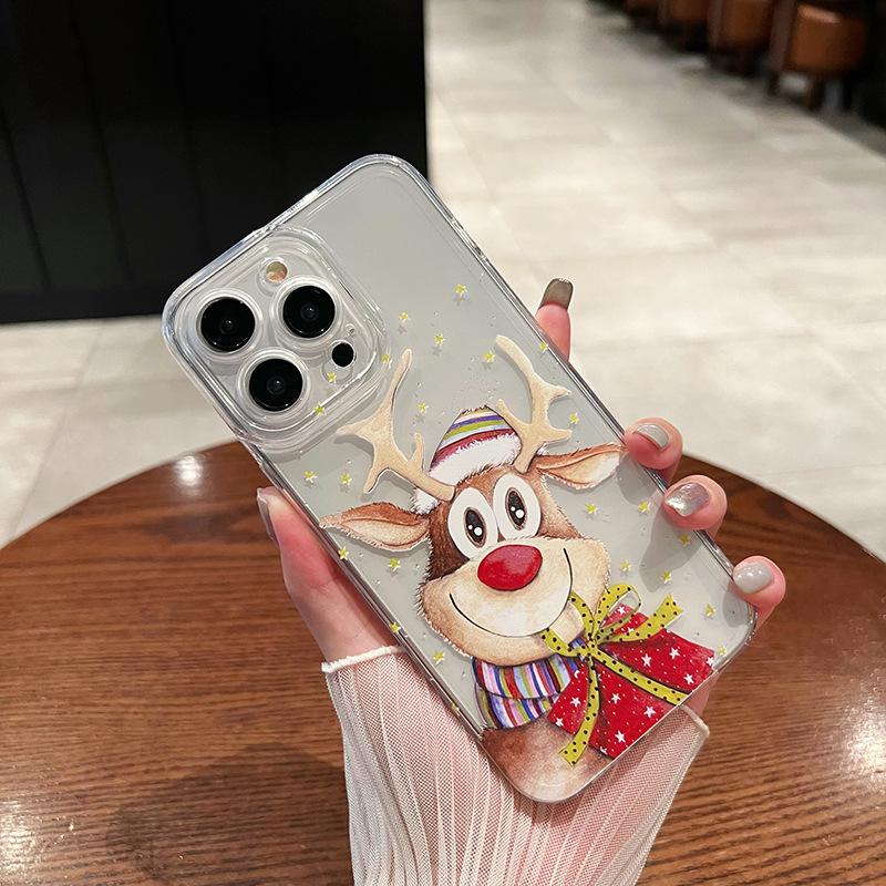 Merry Christmas Elk Clear Case For iPhone 16 15 14 13 12 11 Pro Max Santa Claus Elk Snowman Deer Case for iPhone XS Max X XR 7 8 Plus Soft TPU Cover