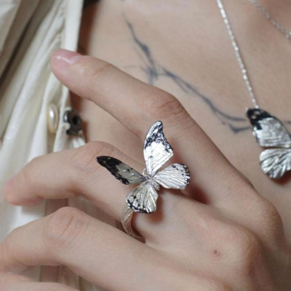 Vintage Dreamlike Butterfly Ring Shiny Opening Ring Stackable Realistic Butterfly Ring  Women Men