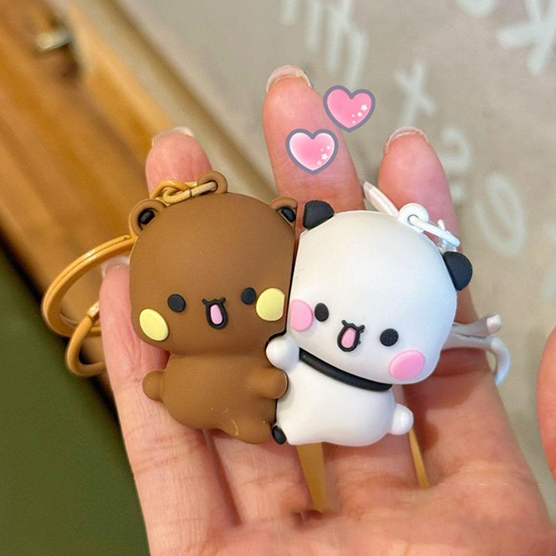 2Pcs Cartoon Anime Panda Bubu Dudu Magnetic Keychain Cute Backpack Pendant With Toy Figures Couple Key Accessories Small Gifts