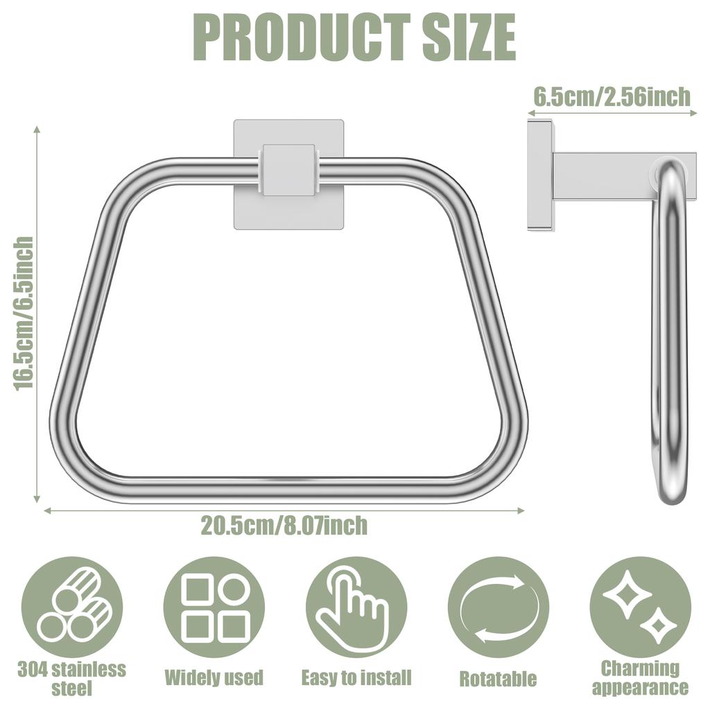 Stainless Steel Towel Holder Wall Mounted Square Towel Holder Toilet Paper Holder Dispenser Towel Ring with Screw for Bathroom