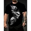 Quick Dry T-shirt 2025 Summer 3D Skull Print T-shirt Casual Short Sleeve Round Neck Tropical Style Breathable Great for Summer a