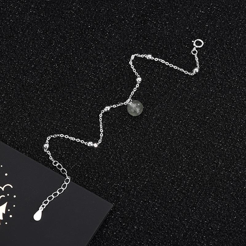 S925 Sterling Silver Crystal Green Ghost Brățară Brățară de mărgele rotunde în stil chinezesc simplu pentru femei