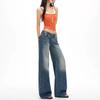 New American crease design jeans women's low-rise Spice Girls loose and versatile and thin wide-leg straight trousers