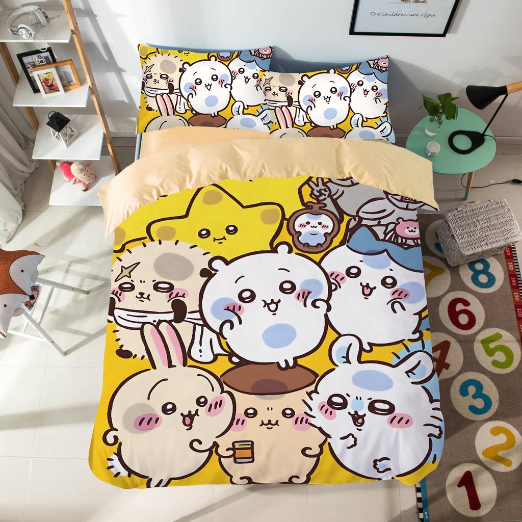 Cartoon Chiikawas Cute Themed Bedding Set Colorful Print Polyester Student Dormitory Bed Sheet Quilt Cover Kid Gift Home Textile