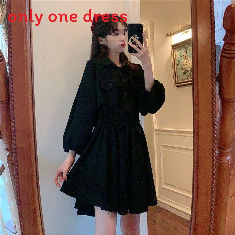 Spring Korean Style Polo Neck Drawstring Waist A Line Dress For Casual And Travel
