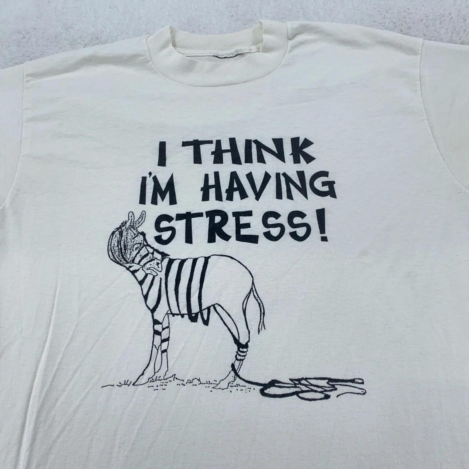 Vintage I Think I m Having Stress Shirt Mens Large Zebra Funny Nature Humor 90s 2XL